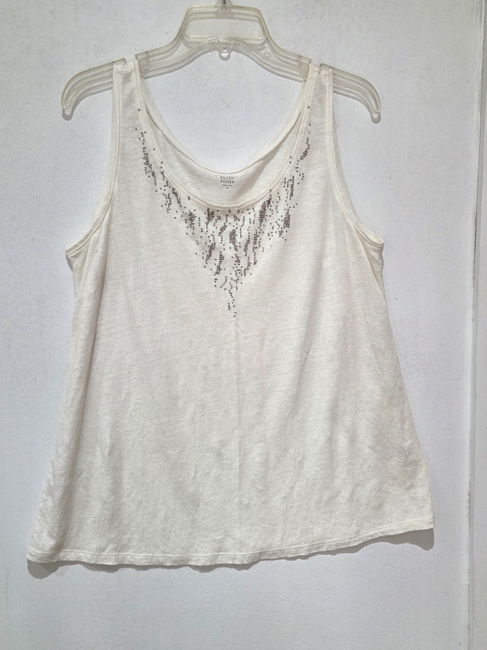 Eileen Fisher Cream Tank Top with Silver Sequin Detail